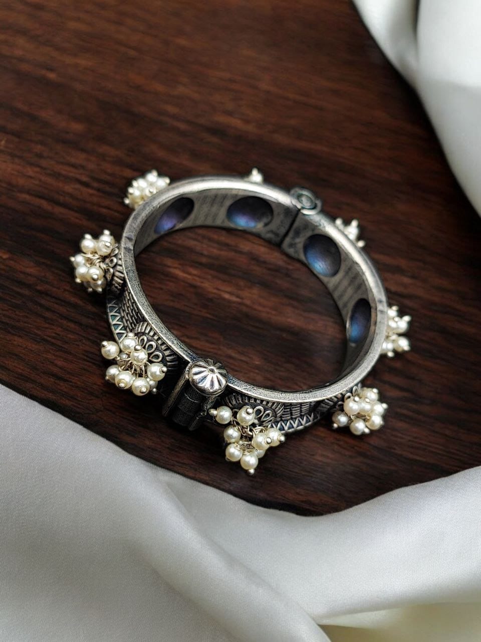 Silver Look Oxidized Bangles | Best Traditional Pearl Work Kada / Bracelet For Girls