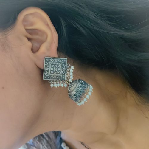 Oxidised Silver Earring– Replica Square Jhumka For Best Ethnic Look