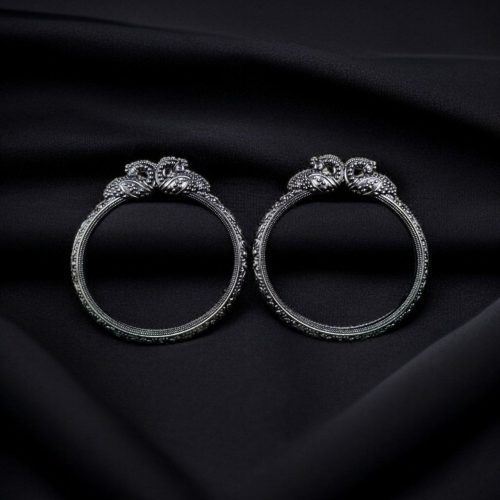 Silver Look Peacock Design Bangles – Ethnic Oxidized Best Designer Kada For Girls
