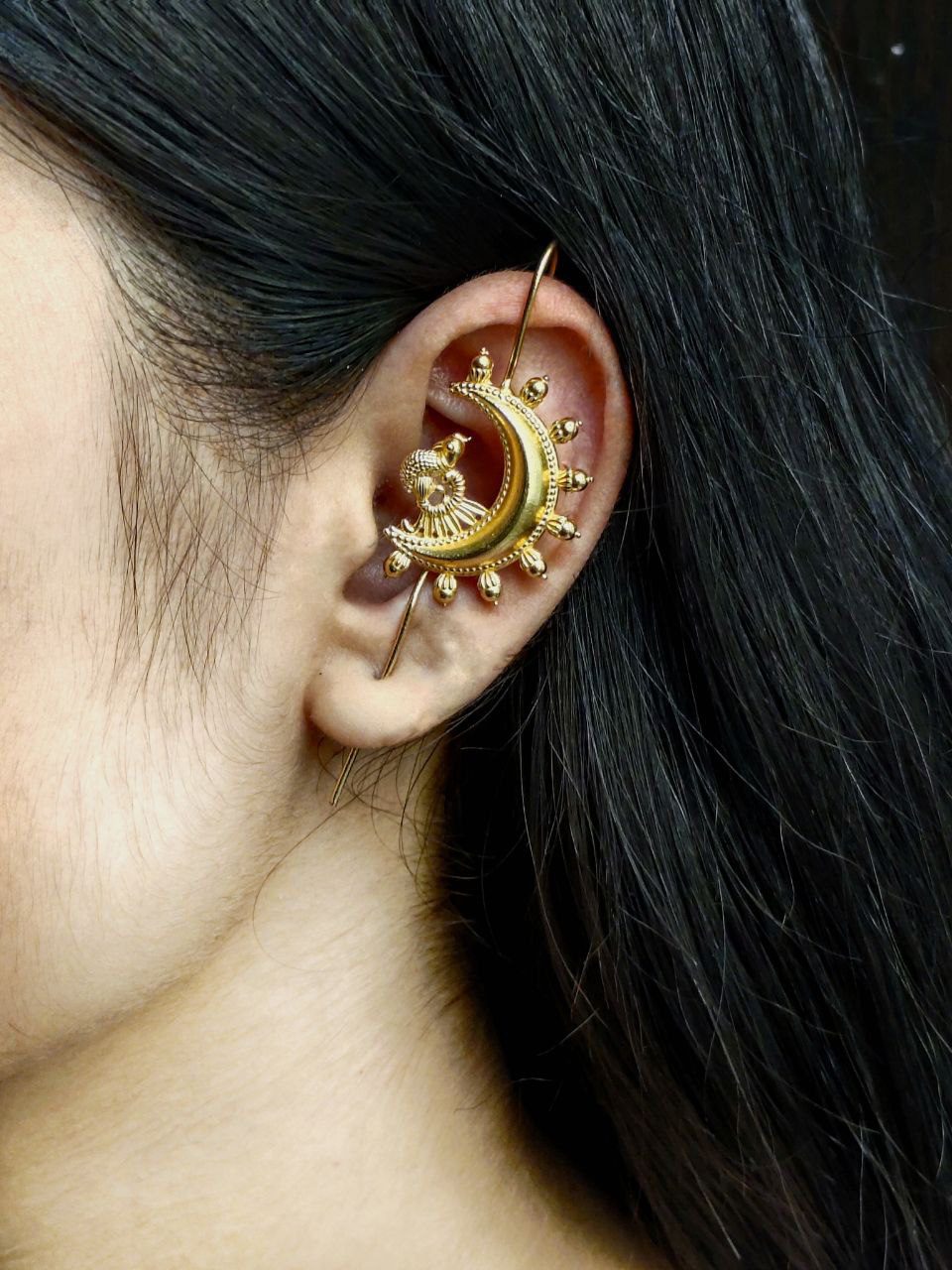Ethnic Gold Plated Beautiful Peacock Earcuff | Half Moon Stylish Jewelry for Girls