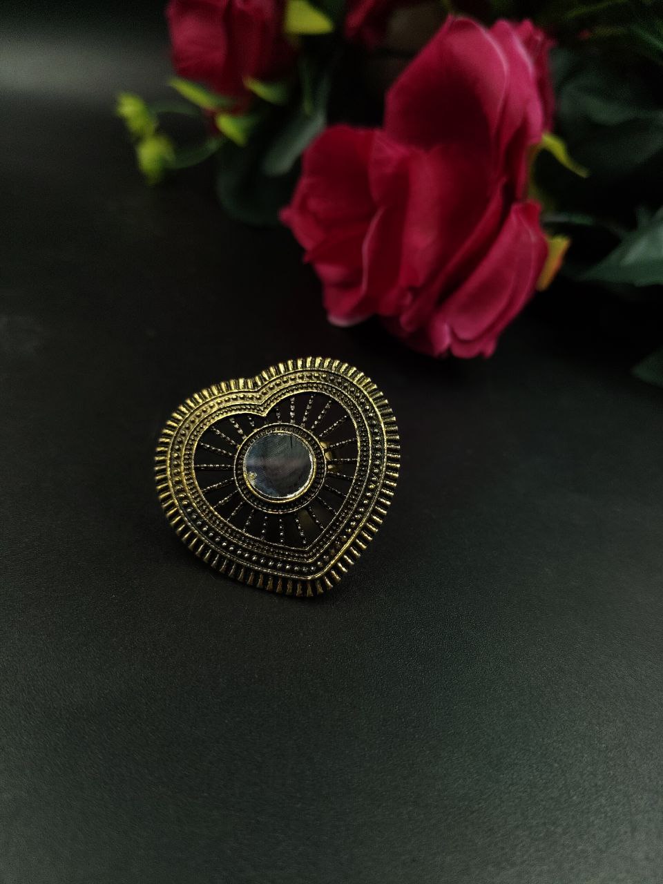 Gold Plated Heart Shape Ring | Adjustable for Daily & Party Wear Jewelry Gift For Her