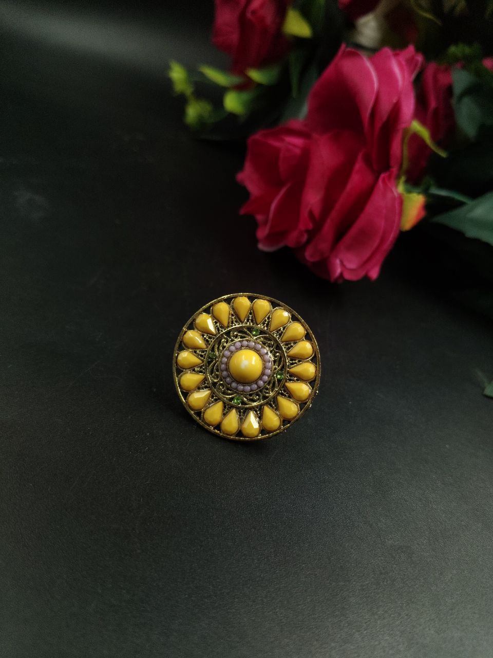 Traditional Gold Plated Stone Ring | Adjustable Jewelry For Women
