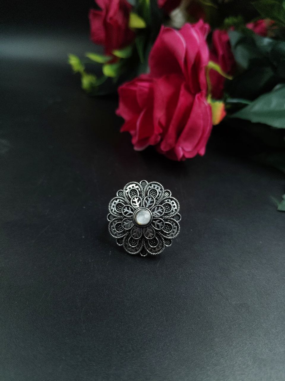 Elegant Flower Design Ring | Silver Plated Adjustable Ring for Daily Wear