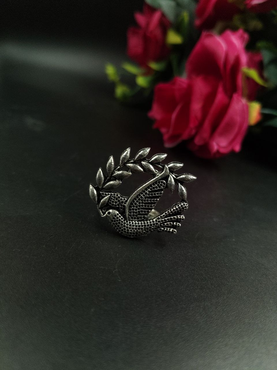 Adjustable Bird Design Ring | Silver Plated Oxidized Jewelry for Women