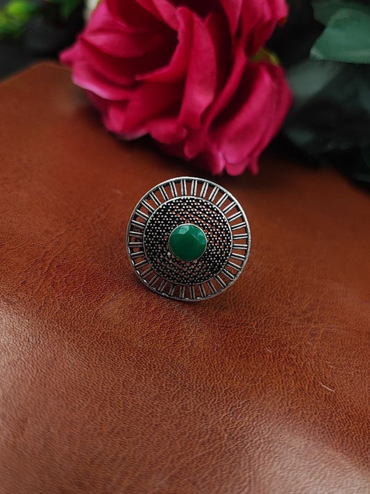 Oxidized Silver Plated Round Stone Ring – Daily Wear Perfect Jewelry for Women