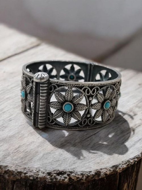 Traditional Oxidized Unique Flower Design Bangle | Silver Replica Ethnic Jewelry For Women