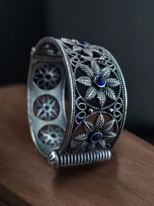 Traditional Oxidized Unique Flower Design Bangle | Silver Replica Ethnic Jewelry For Women
